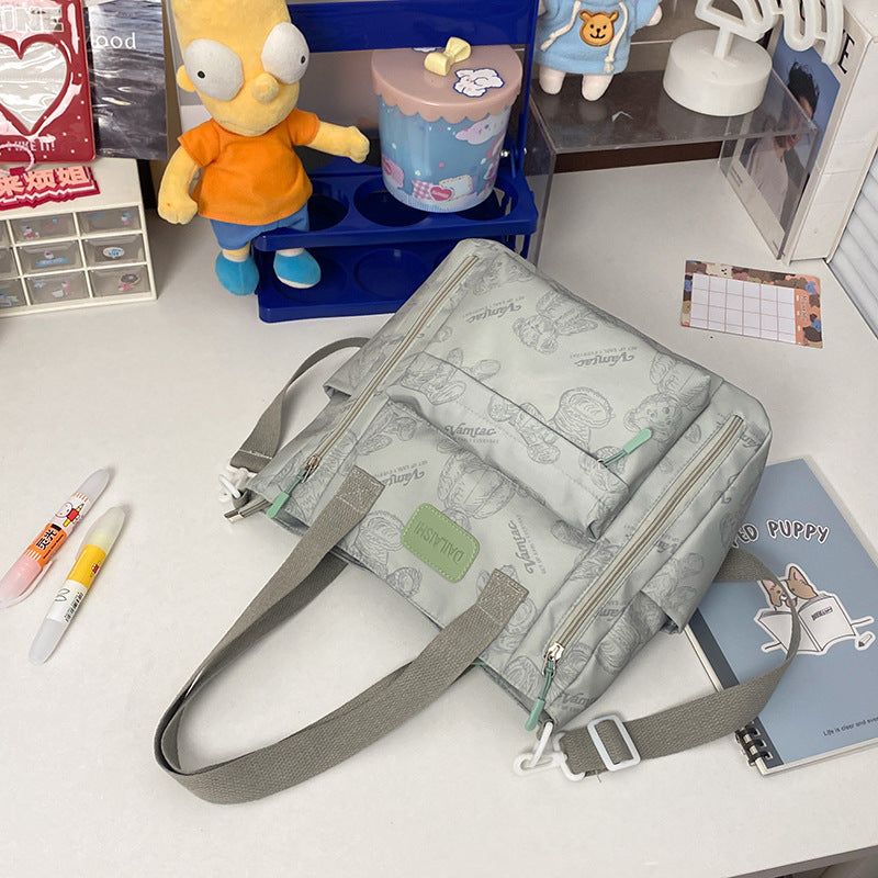 Bear Print Tote Bag – Large Capacity Multi-Pocket Shoulder & Crossbody Handbag