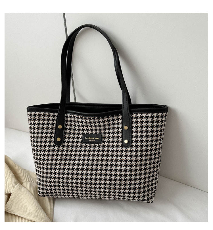 Classic Houndstooth Shoulder Bag – Winter Fashion Handbag for Women