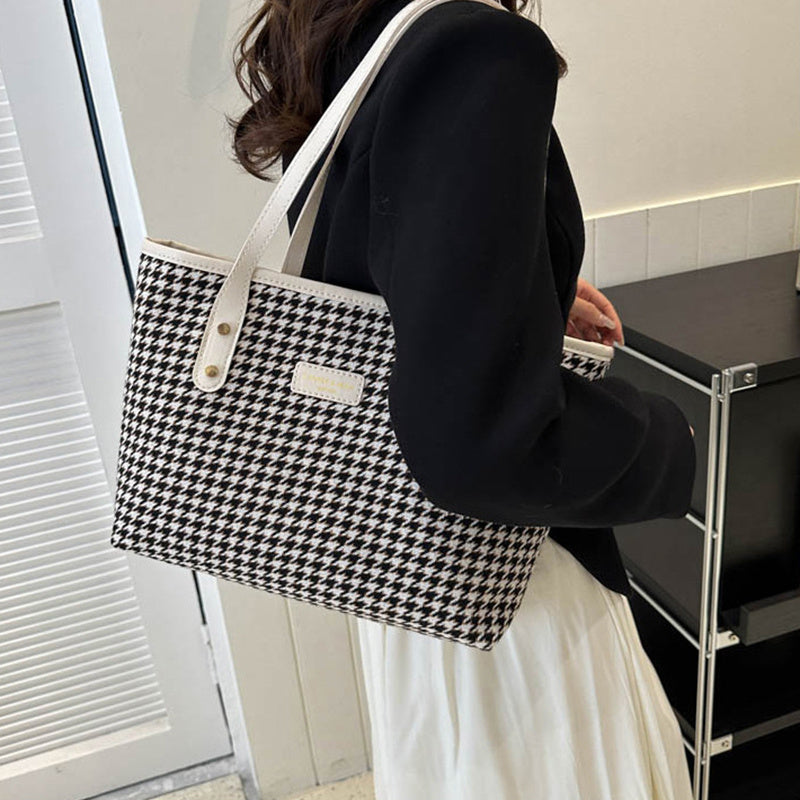 Classic Houndstooth Shoulder Bag – Winter Fashion Handbag for Women