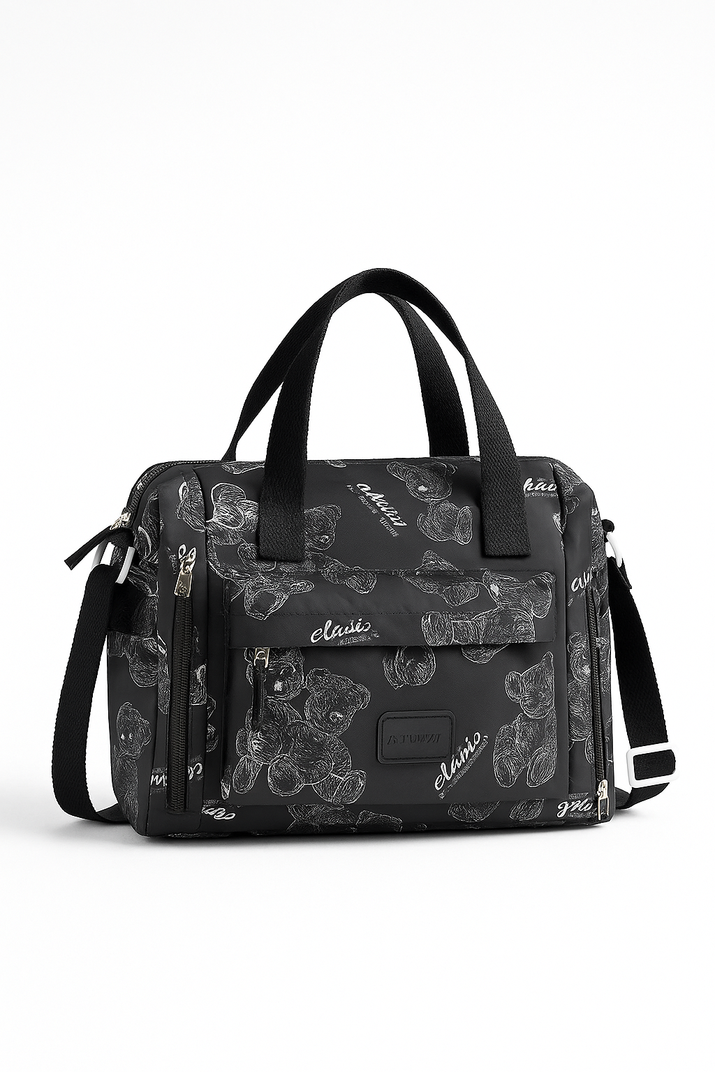 Bear Print Tote Bag – Large Capacity Multi-Pocket Shoulder & Crossbody Handbag
