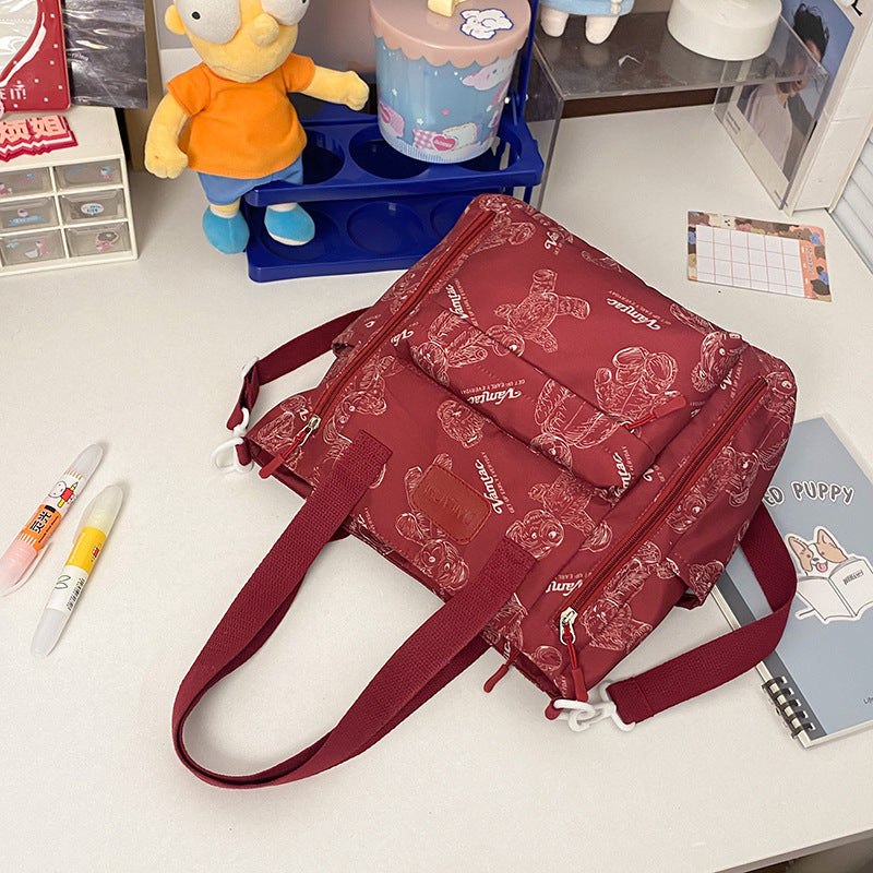 Bear Print Tote Bag – Large Capacity Multi-Pocket Shoulder & Crossbody Handbag