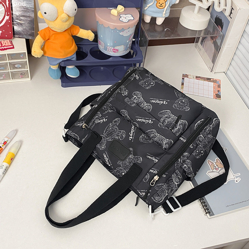 Bear Print Tote Bag – Large Capacity Multi-Pocket Shoulder & Crossbody Handbag