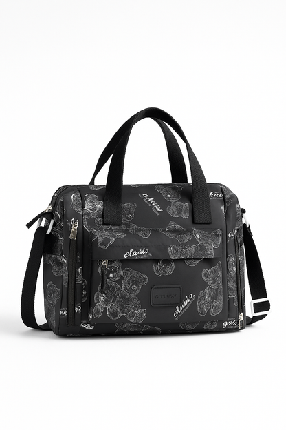 Bear Print Tote Bag – Large Capacity Multi-Pocket Shoulder & Crossbody Handbag