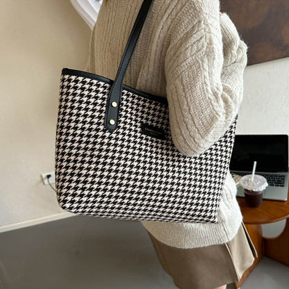 Classic Houndstooth Shoulder Bag – Winter Fashion Handbag for Women