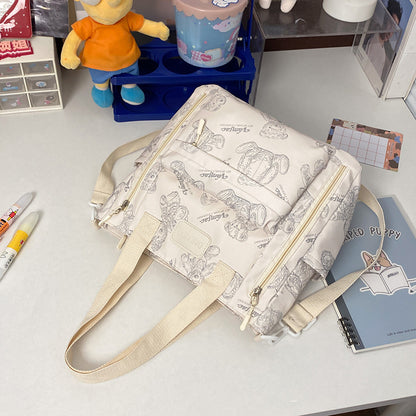 Bear Print Tote Bag – Large Capacity Multi-Pocket Shoulder & Crossbody Handbag
